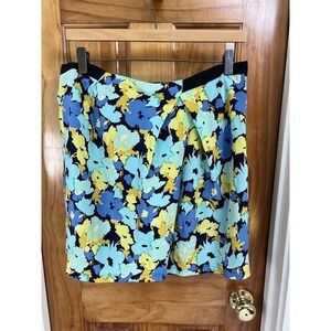 J. Crew Factory Silk Floral Green Blue Mini Skirt Lined size 6 Office Beach